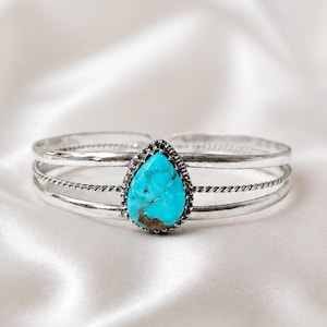 Handmade Kingman Turquoise Bangle 925 Sterling Silver Cuff Bracelet Christmas Gift Jewelry