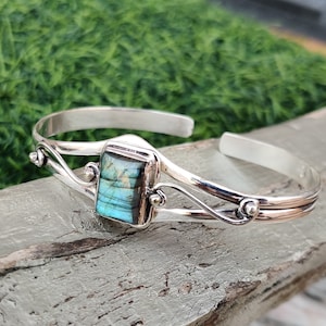 Wonderful Labradorite Bangle, 925 Sterling Silver Bangle, Open Bangle, Gemstone Bangle,Gift For Women Handmade Bangle, ,Women & Girls Bangle