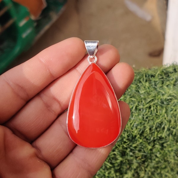 Red Carnelian Gemstone Pendant 925 Sterling Silver Designer Boho Jewelry