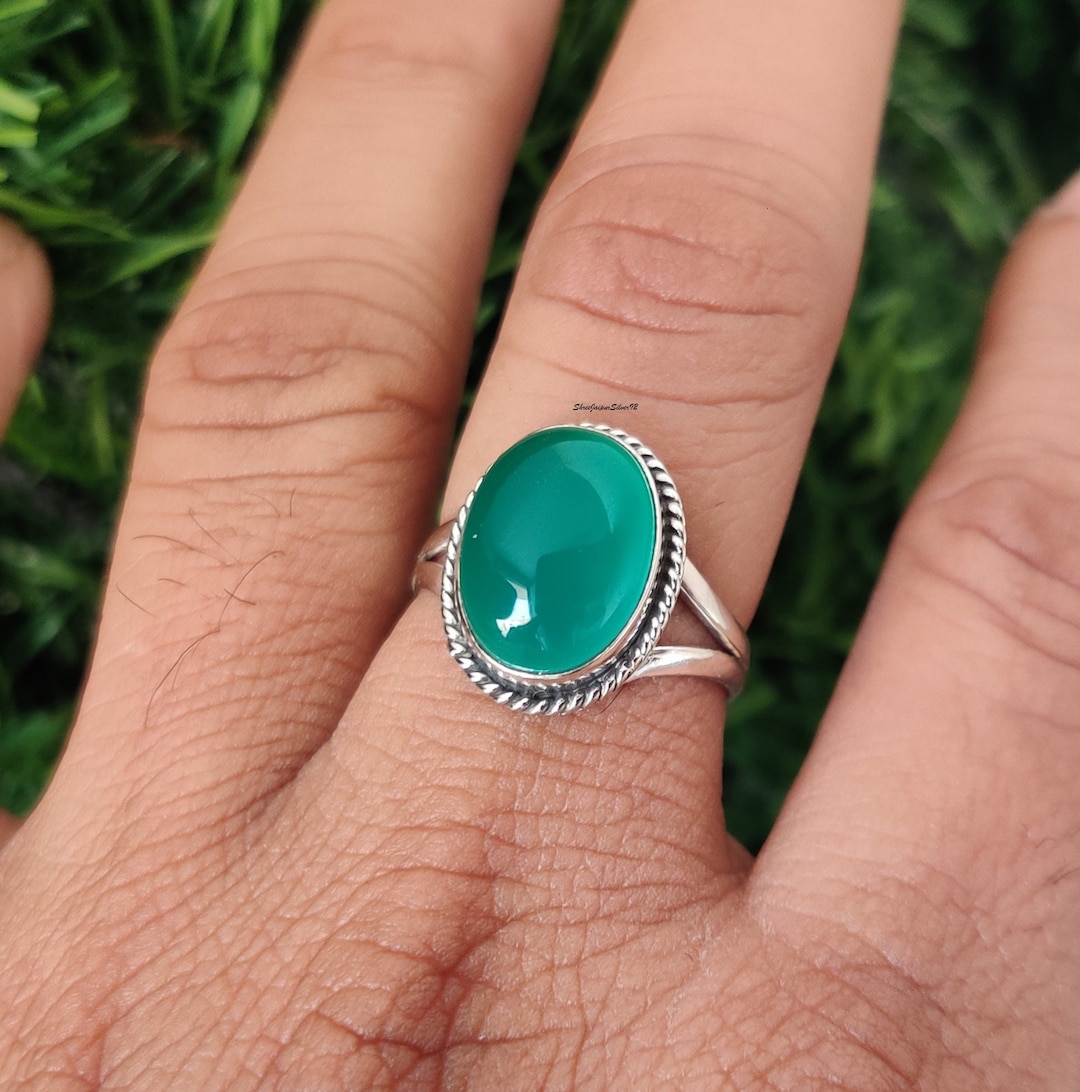 Handmade Oval Green Onyx Ring: 925 Sterling Silver Band - Etsy