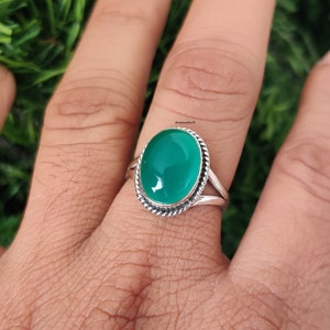 Natural Green Onyx Ring, Handmade Ring, Gift for Her, 925 Sterling Silver Ring, Oval Green Onyx Ring, January Birthstone, Promise Ring