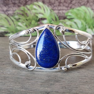 Lapis Lazuli bangle. Sterling silver bangle . Designer bangle. Artistic bangle. Adjustable bangle. Statement bangle, Beautiful Bangle