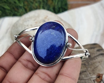 Lapis Lazuli Bangle, Adjustable Bangle, Handmade Bangle, 925 Sterling Silver, Gemstone Bangle, Oval Stone Bangle, Lapis Lazuli Jewelry******