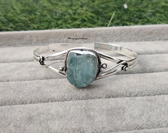Piedra preciosa aguamarina en bruto, joyería de diseño ajustable en plata de ley 925