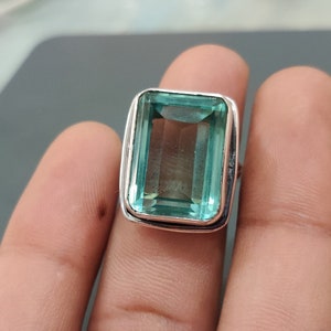Natural Aquamarine Gemstone Ring 925 Sterling Silver Statement Unique Ring