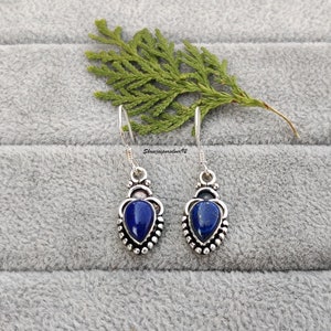 Lapis Lazuli Earrings, Lapis Lazuli Pear Gemstone, 925 Solid