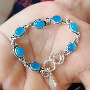 Blue Chalcedony Bracelet, 925 Sterling Silver Bracelet, Dainty Bracelet, Women Jewelry, Bohemian Bracelet, Amazing Stone Color, Gift for her