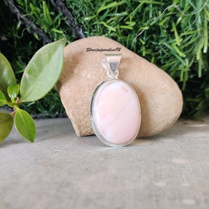 Pink Opal Pendant, 925 Sterling Silver, Oval Stone, Boho Gift