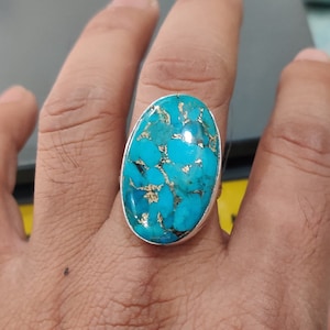 Turquoise Ring, 925 Sterling Silver Ring, Handmade Ring, Long Round Gemstone Ring, Statement Ring, Anniversary Ring, Handmade Jewelry ******