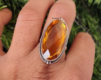 Natural Citrine Ring-Handmade Silver Ring-Teardrop Citrine Ring-925 Sterling Silver-Yellow Stone Ring-Gift for her-Promise Ring-Gift For Gf