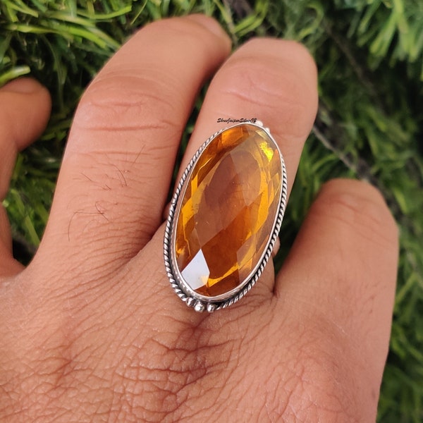 Natural Citrine Ring-Handmade Silver Ring-Teardrop Citrine Ring-925 Sterling Silver-Yellow Stone Ring-Gift for her-Promise Ring-Gift For Gf