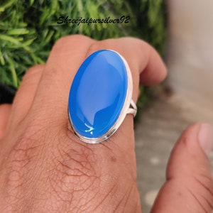 Natural Blue Chalcedony Ring, 925 Sterling Silver Ring, Oval Chalcedony Ring, Handmade Silver Ring, Promise Ring, Sagittarius Birthstone****