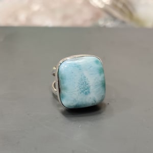 Designer Larimar Gemstone Ring, 925 Sterling Silver Big Stone Ring, Engagement Ring, Handmade Gemstone Ring, Christmas Gift, Gift For Women
