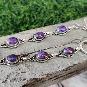 Lovely Purple Copper Turquoise Bracelet, 925 Silver , Women Bracelet, Latest Bracelet, Designer Bracelet, Handmade Bracelet, Seven Gemstone