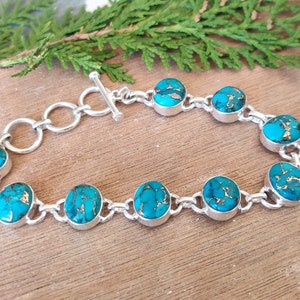 Natural Blue Copper Turquoise Bracelet-Handmade Bracelet for Women-925 Sterling Silver Bracelet-Oval Blue Copper Turquoise Bracelet*******