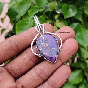 Natural Purple Copper Turquoise Gemstone Pendant 925 Sterling Silver Necklace