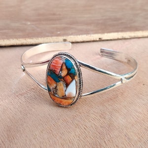 Oyster Copper Turquoise Bangle, Gorgeous Bangle, Fabulous Bangle, 925 Sterling Silver Bangle, Stylish Bangle, Oval Gemstone Bangle, Gift Her