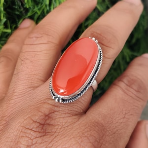 Natural Carnelian Ring, Handmade Silver Ring, 925 Sterling Silver Ring, Gift for her, Long Oval Carnelian Ring, Natural Stone, Promise Ring
