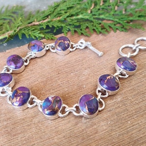 Purple Copper Turquoise Bracelet, Solid 925 Sterling Silver Bracelet, Handmade Bracelet for Women, Oval Turquoise Bracelet, Wedding Gift****