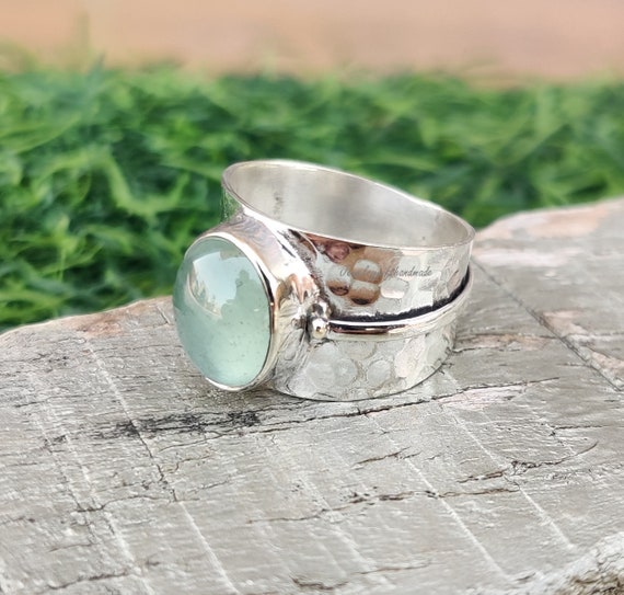 Aquamarine Ring, Silver Band Ring, 925 Sterling Silver