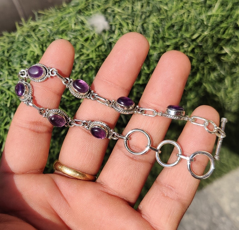 Bracciale regolabile a forma ovale in argento sterling 925 con pietra di luna arcobaleno naturale, gioielli con pietre preziose, braccialetto tennis, regalo per lei, regalo per amore Amethyst