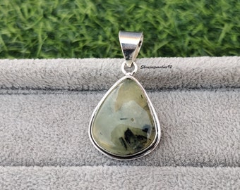 Pear Prehnite Gemstone Pendant 925 Sterling Silver Women & Girls Necklace