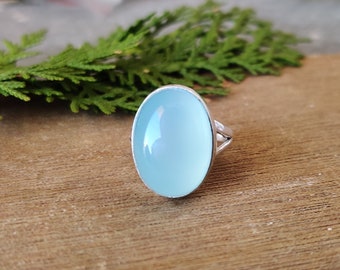 Natural Blue Chalcedony Ring, 925 Sterling Silver Ring, Oval Chalcedony Ring, Handmade Silver Ring, Promise Ring, Sagittarius Birthstone****