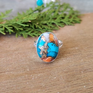 Oyster Copper Turquoise Solid 925 Sterling Silver Ring For Women, Handmade Three Band Oyster Oval Ring For Wedding Anniversary Gift For Her