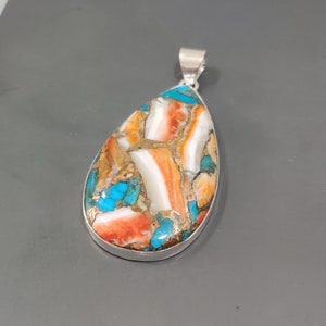 Spiny Oyster Turquoise Pendant, 925-Sterling Silver Spiny Oyster Pendant, Handmade Silver Bohemian Pendant, Turquoise Pendant For Gift Use