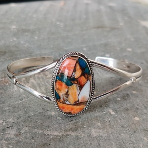 Oyster Copper Turquoise Bangle, Gemstone Bangle, Handmade Bangle, 925 Silver Bangle,Dainty Bangle,Boho Bangle,Natural Turquoise,Gift For Her