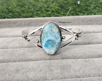 Larimar Bangle: Adjustable Sterling Silver Cuff Bracelet