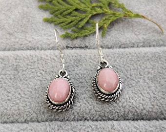 925 Sterling Silver Pink Opal Gemstone Earrings Statement Wedding Jewelry