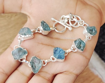 Raw Aquamarine Bracelet: 925 Sterling Silver Gemstone Bracelet