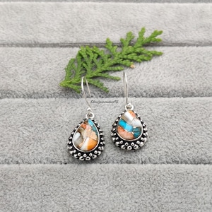 Oyster Copper Turquoise Pear Stone Silver Earring 925 Sterling Silver Handmade Earring For Women Bohemian Oyster Gemstone Cute Earrings