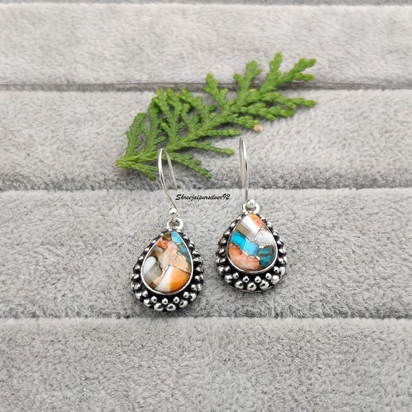 Oyster koper turquoise peer steen zilveren oorbel 925 sterling zilveren handgemaakte oorbel voor vrouwen Boho Oyster edelsteen schattige oorbellen