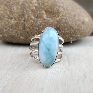 Larimar Ring, 925 Sterling Silver Ring, Oval Gemstone Ring, Natural Larimar Ring, Beautiful Ring, Promise Ring, Ring For Her, Gift For Women