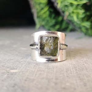 Moldavite Ring-Raw Moldavite Ring-Moldavite Sterling Silver Ring-Authentic Moldavite-Certified Moldavite-,925 Sterling Silver Ring Gift Item