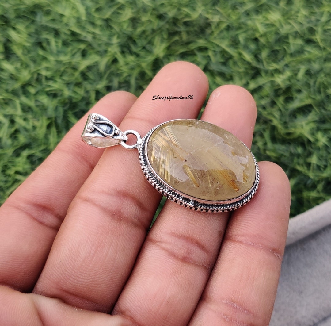 Golden Rutile Quartz Gemstone Pendant 925 Sterling Silver Gift for ...