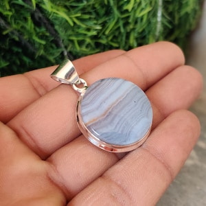 Natural Blue Lace Agate Pendant , Blue Lace Agate Gemstone Pendant , Healing Pendant , 925 Sterling Silver Jewelry, Gift For Women ***