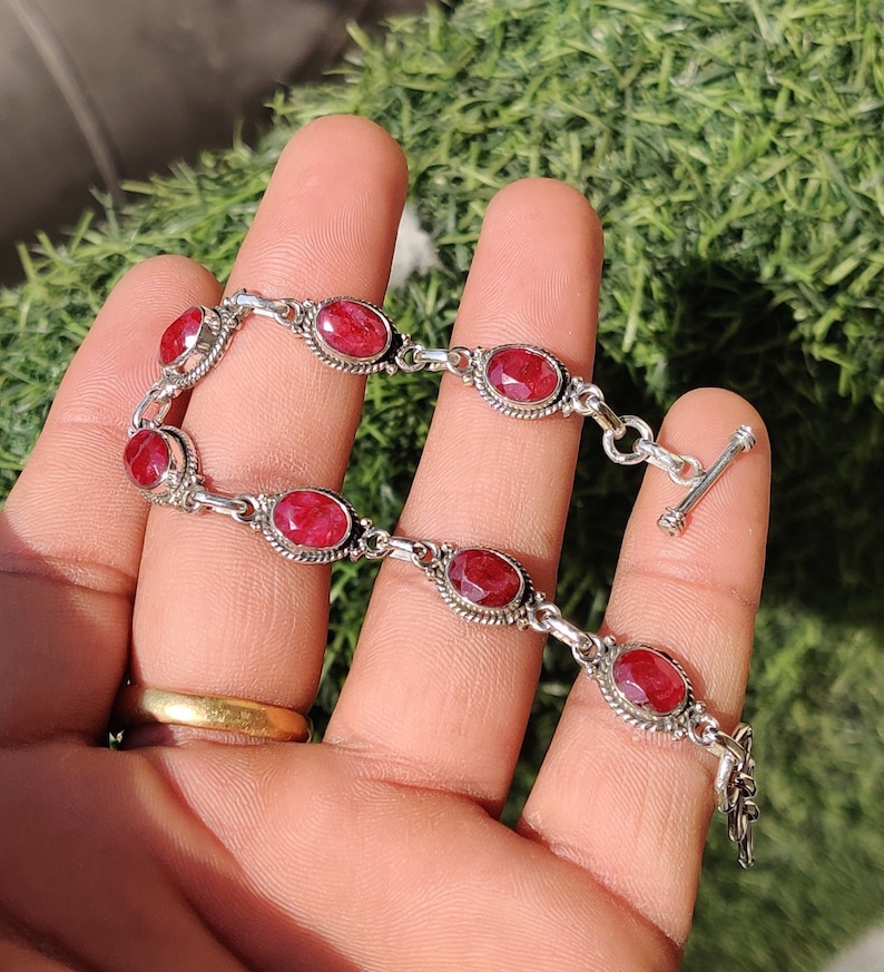 Bracciale regolabile a forma ovale in argento sterling 925 con pietra di luna arcobaleno naturale, gioielli con pietre preziose, braccialetto tennis, regalo per lei, regalo per amore Ruby