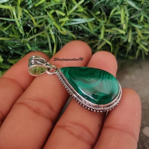 Genuine Natural Malachite Pendant , Handmade Pendant , 925 Sterling Silver Pendant ,Drop Malachite Pendant, Women Pendant,Birthstone pendent