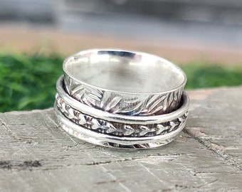 Spinner-Ring aus 925er Sterlingsilber, massiver Silberring, Meditations-Sorgen-Ring, Angst-Silber-Spinner-Ring, Angst-Ring, Multi-Band-Spinner-Ring