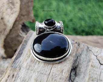 Black Onyx Necklace PendantHandmade Silver Pendant-Boho JewelryOval Designer Black Onyx Pendant-large Gemstone Pendent For Women & Men-gifts