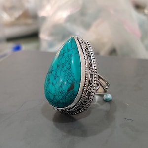 Blauer Türkis Ring, Türkis Silberring, glatter Türkis Ring, Sterling Silber Ring, blauer Ring, Boho Türkis Ring, Blattring, Geschenk