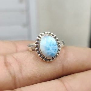 Beautiful Larimar Ring 925 Sterling Silver Ring Handmade Gemstone Jewelry Larimar Oval Ring Women Jewelry Gift For Her Band Ring Boho Ring