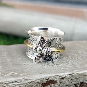925 Sterling Silver Ring-Honey Bee Silver Ring-Handmade Ring-Unisex Ring-Promise Ring-Spinner Ring-Honey Bee Spinner Rings, Beautiful Ring