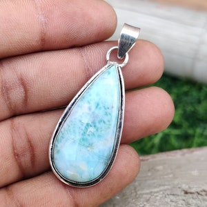 Solid 925 Sterling Silver Larimar Pendant, Pendant Handmade Larimar, Smooth Pear Gemstone Pendant, Silver Jewelry Gift for Her, Jewelry*****