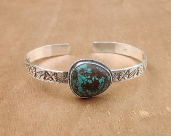 Tibetan Turquoise Bangle: 925 Sterling Silver Bangle, Blue Stone Jewelry, Chunky Item