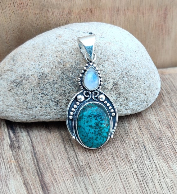 Buy Turquoise & Moonstone Gemstone Pendant 925 Sterling Silver