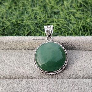 Green Jade Gemstone Silver Necklace Pendant | 925 Sterling Silver Round Pendants | Handmade Dotted Pendant | Women Wedding Jewelry For Gift